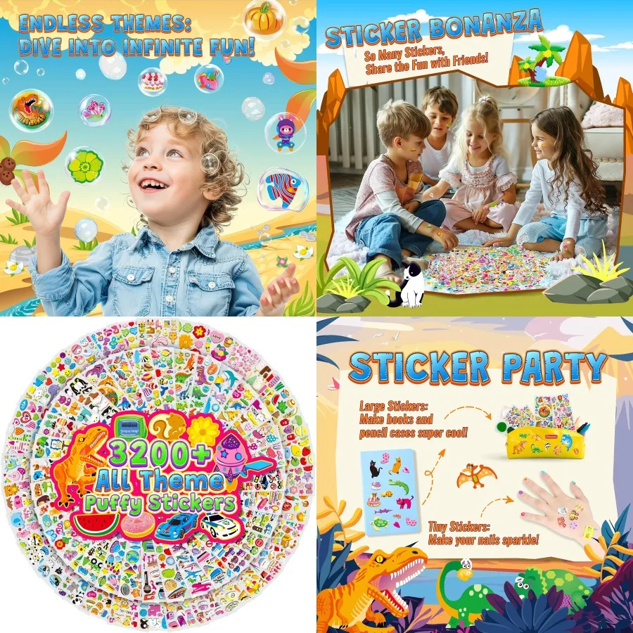 

3200+ Stickers for 3D Puffy Stickers 64 Different Sheets Cute Animals Stickers for Boys Girls Teachers Ideal for Classroom Rewa