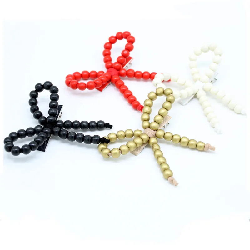 

Fashion Wood beads Big Bow Hairpin Female Elegant Party Headdress Super Floral Hair Accessories Wholesal