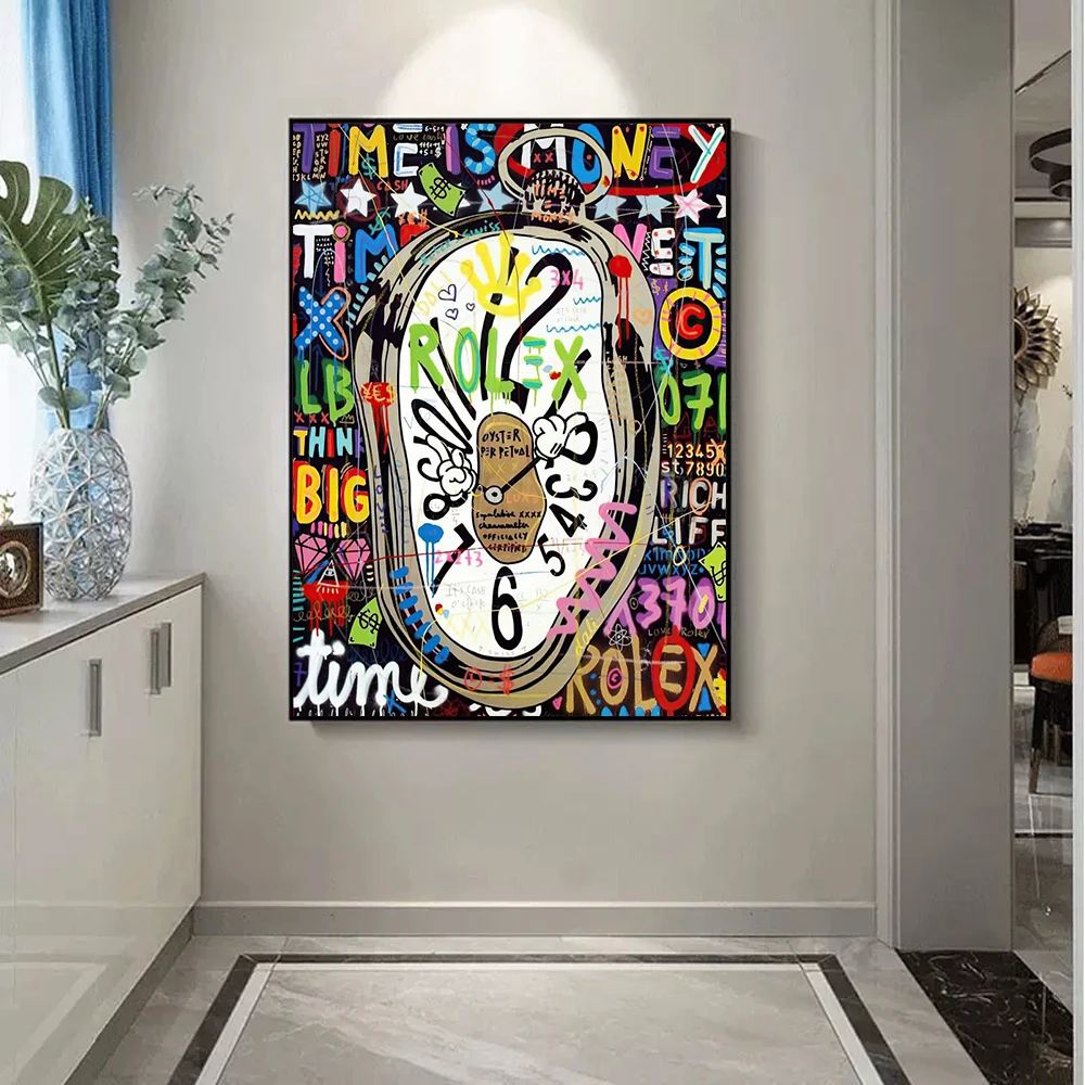 

Graffiti Abstract Street Time is Money Luxury Pocket Watch Wall Art Poster Print Modern Home Decor Canvas Painting Mural Picture