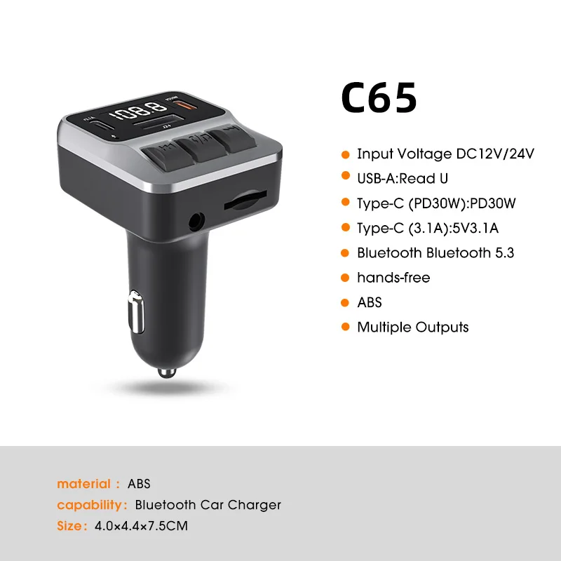 سيارة بلوتوث FM الارسال سيارة كيت مشغل MP3 حر اليدين استقبال الصوت PD 30W شحن سريع #5