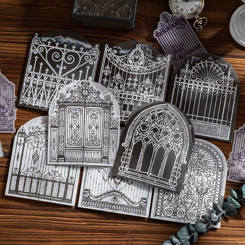 20 pieces Sulfuric acid paper stickers Gothic castle European classical window and door decoration material stickers 8 models