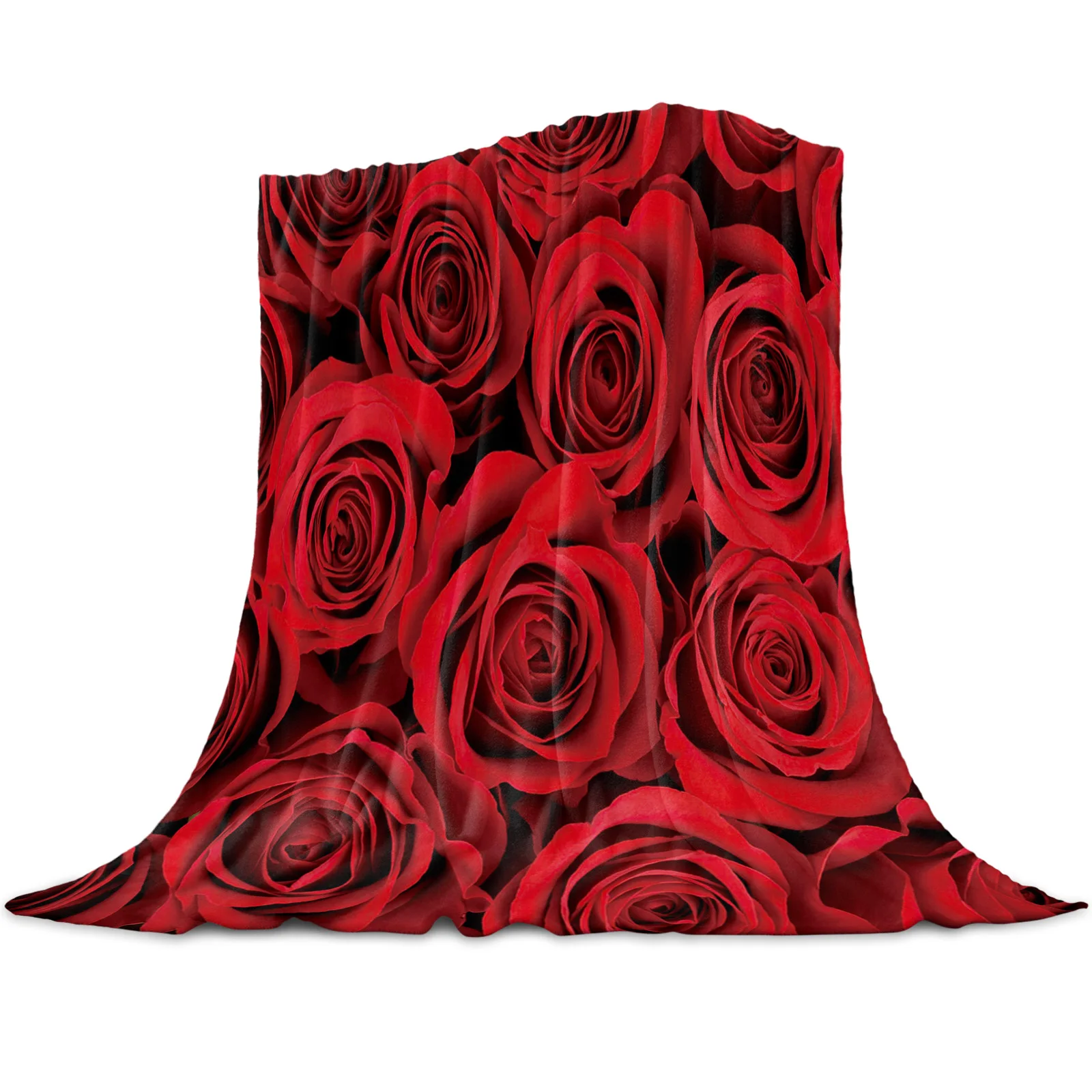 Red Rose Flower Printed Throw Blanket Flannel Fleece Blankets Warm Soft Throws for Sofa Couch Bed Bedroom Bedspread