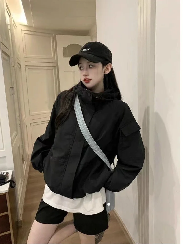 

Американское свободное женское пальто с капюшоном и длинными рукавами, весенняя новинка, повседневная модная верхняя одежда с завязками