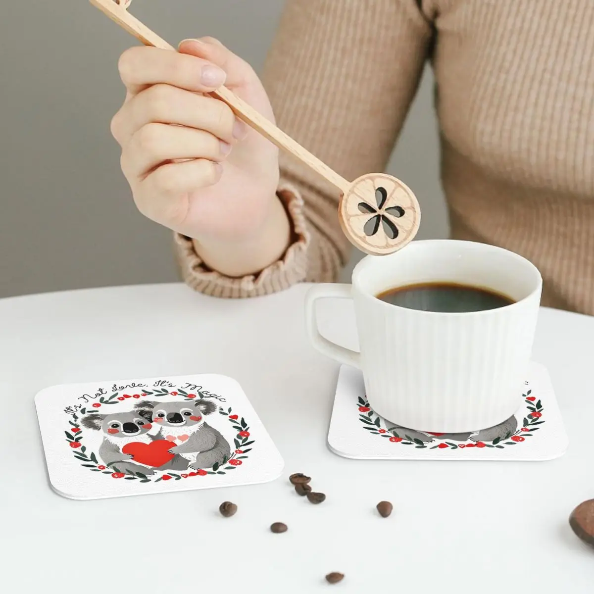 

Причудливые товары ко Дню святого Валентина, новые подставки с медведем коалы, кожаные салфетки, изоляционные кофейные коврики для подушечек, набор из 4 шт.