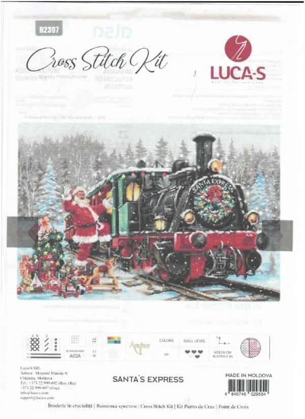 Cross Stitch Kit Luca-S-B2397-Christmas Train 64-46 28ct 32ct 14ct Metallic fabric  Cloth hand Embroidery Material Kit