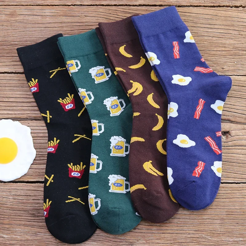 Couple Socks Men's Food Cartoon Pattern Four Colors Jacquard Tube Simple Fashion Wild Personality Cute Interesting Trend Popular