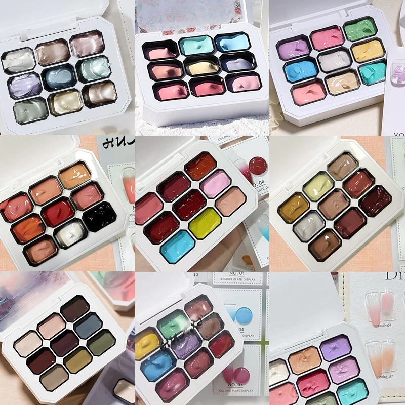 

1 шт., 9 цветов, 4 в 1, гель для рисования, градиентные румяна, цветные полуперманентные, замачиваемые, УФ-гель для дизайна ногтей, гель для рисования салона