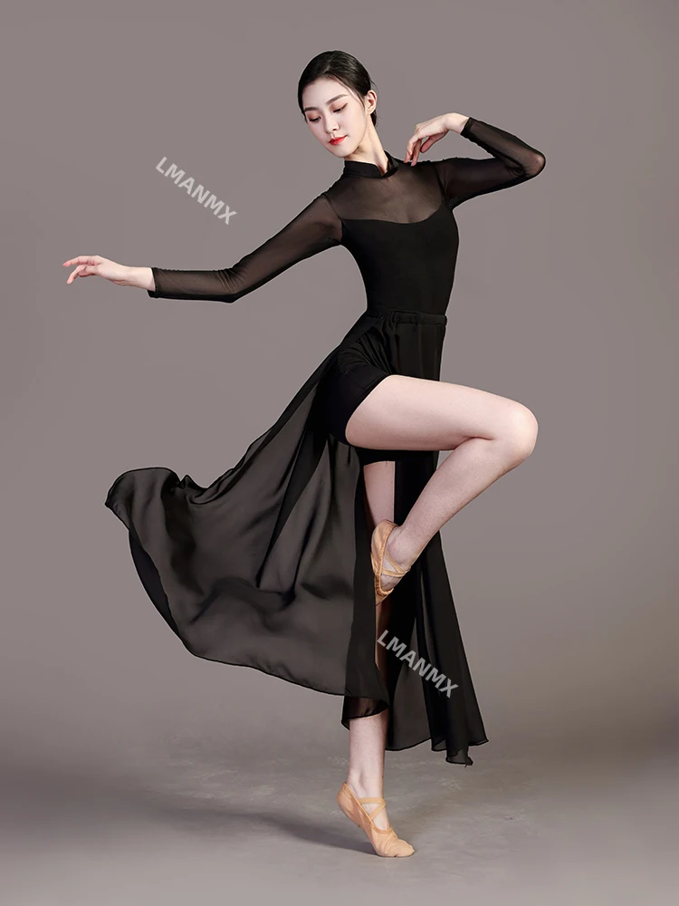 

Classical high slit half body gauze skirt, Chinese modern dance performance, big swing skirt, practice outfit