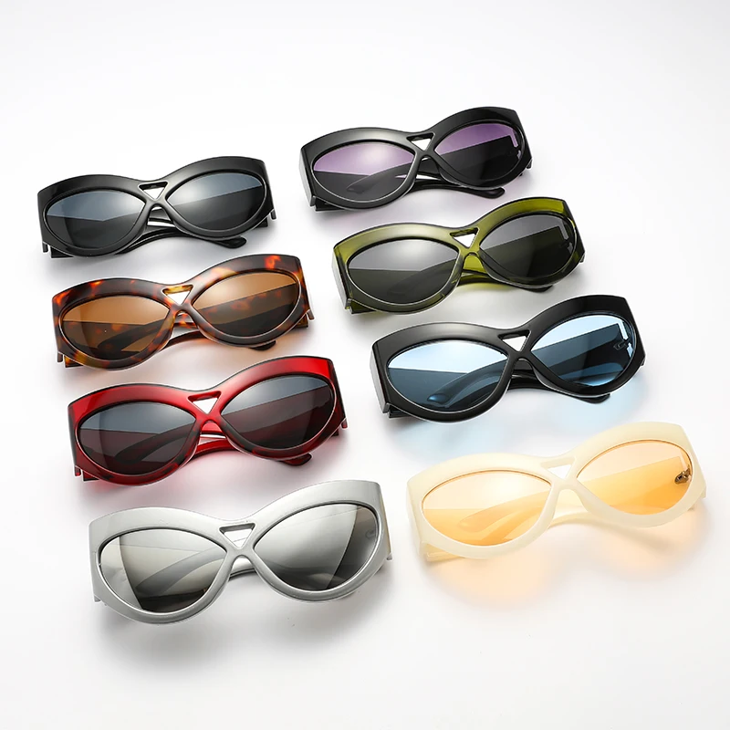 2024 neue große Rahmen Cat Eye Sonnenbrille weibliche Mode Persönlichkeit Retro UV400 großen Spiegel Bein Sonnenbrille Oculos de Sol