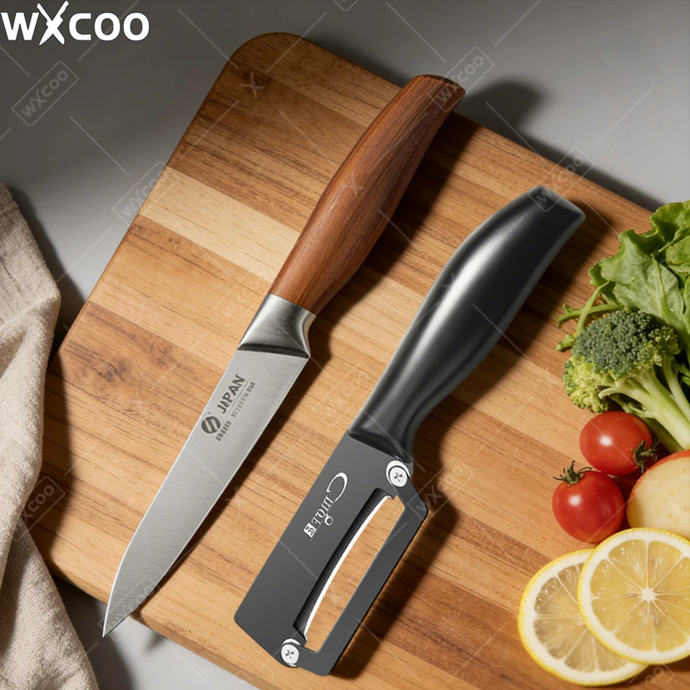 WXCOO Edelstahl Japanisches Obstmesser Obstschäler für Karottenreibe Obstschabewerkzeuge Multifunktionale Küchenmesser