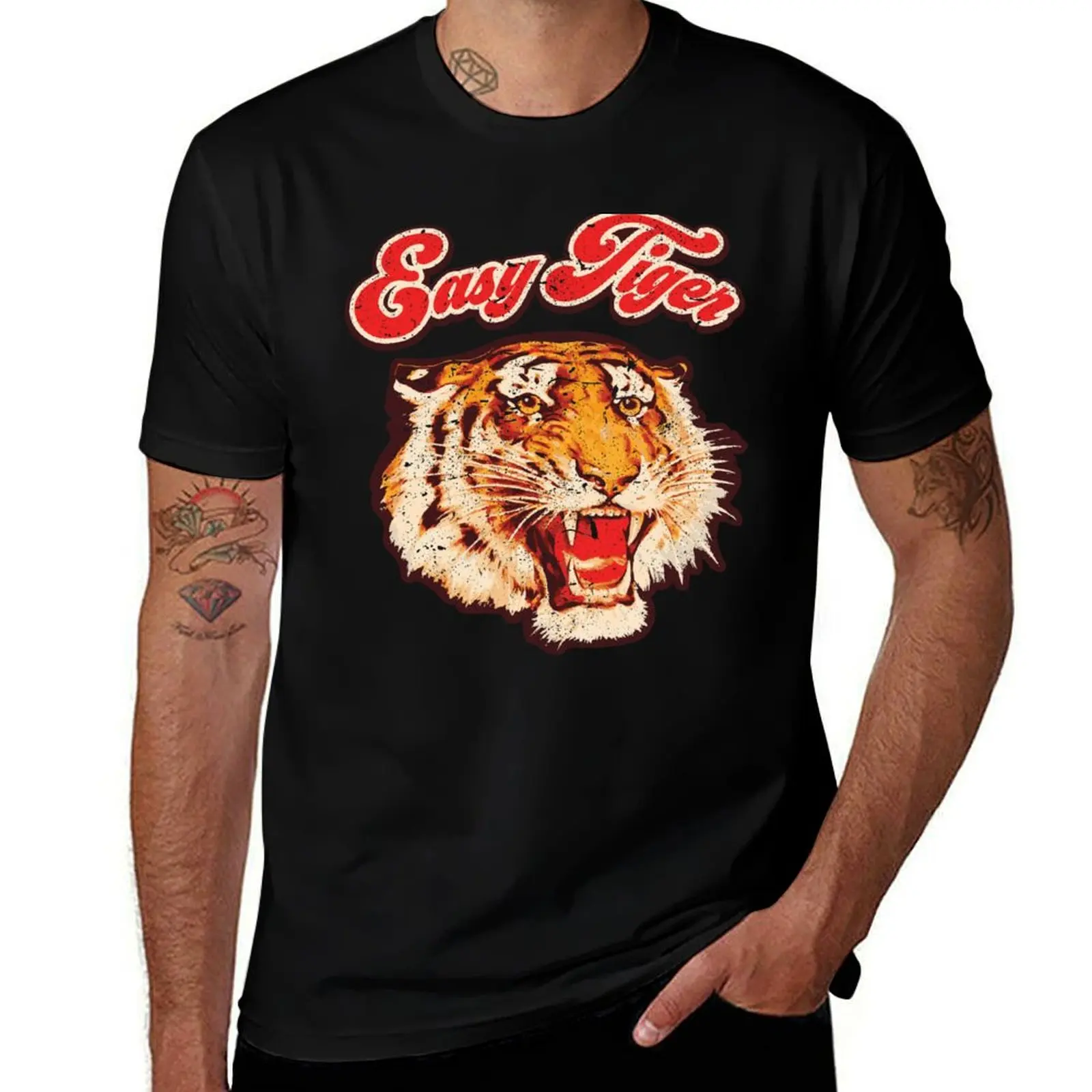 Easy Tiger Vintage Distressed T-Shirt Street Art Print Tee Shirt T-Shirt
