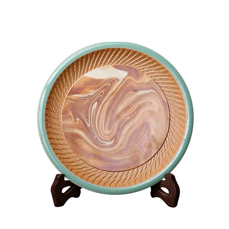 

Celadon high-end tea set pot bearing ornament Chinese fruit plate, handmade double glaze combined with dry bubble plate