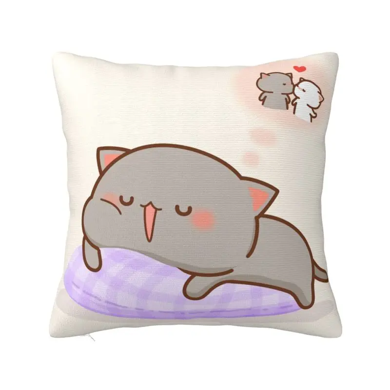 Custom Fashion Peach And Goma Mochi Cat Sleep Cushion Covers 45x45cm Soft Pillow Case for Car Square Pillowcase