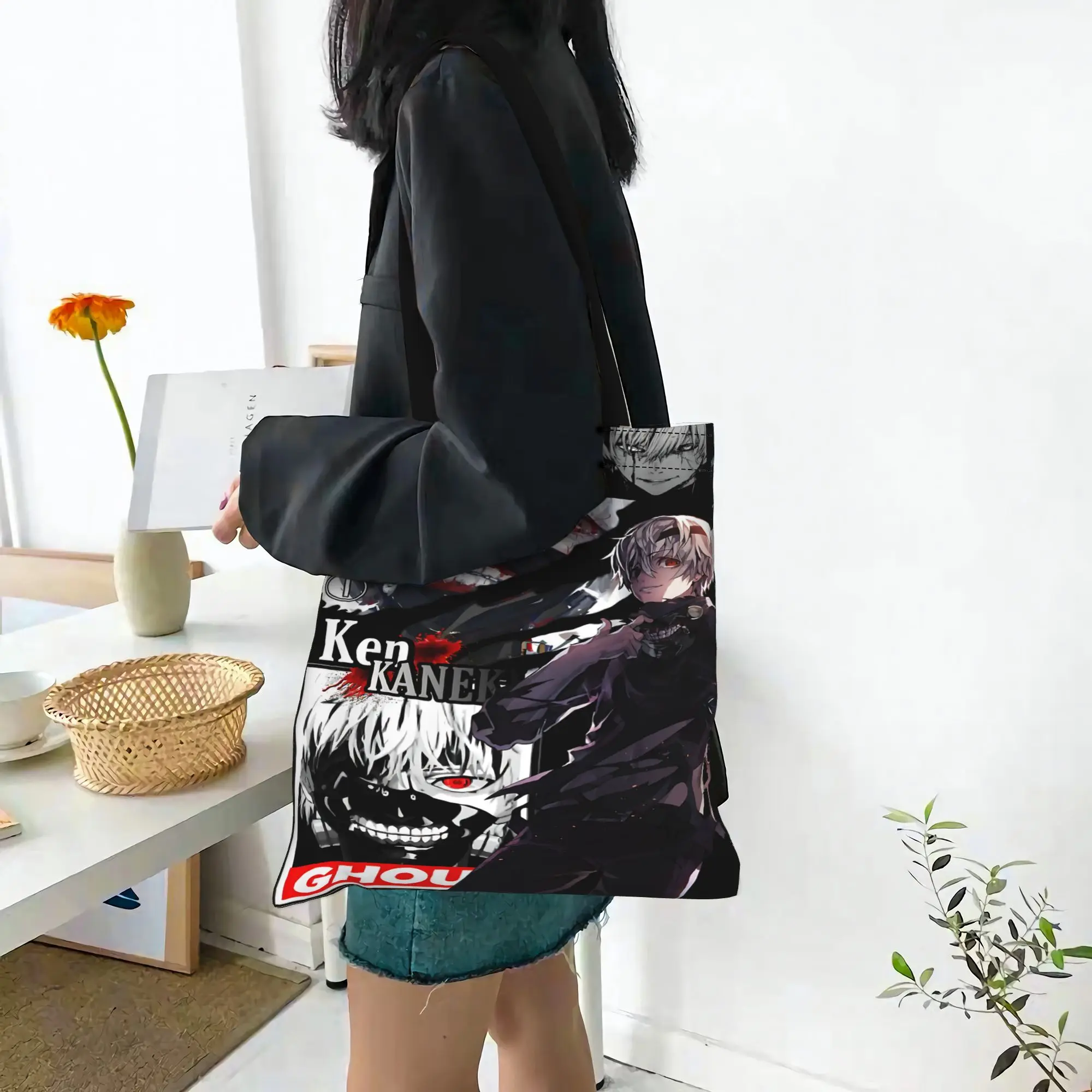 Fashion Halloween Tokyo Ghoul Kaneki Women's Bag Shopping Bag  Canvas Tote Bag Women'S Shoulder Handbag Christmas Gift