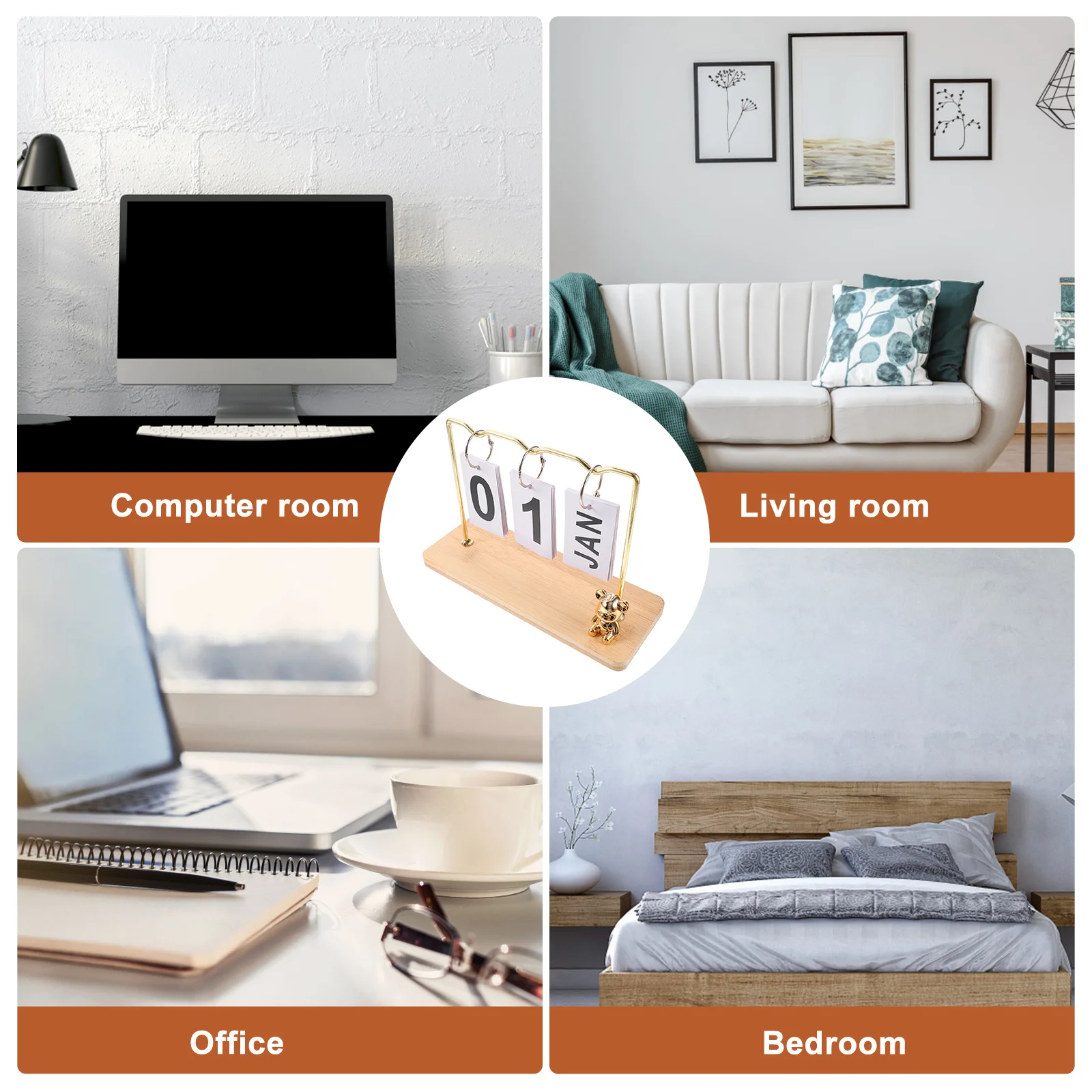 تقويم مكتبي دائم خشبي، تصميم قلاب، قابل لإعادة الاستخدام، عرض التاريخ السنوي، ملحقات الطاولة الإبداعية، ديكور المكتب المنزلي #3