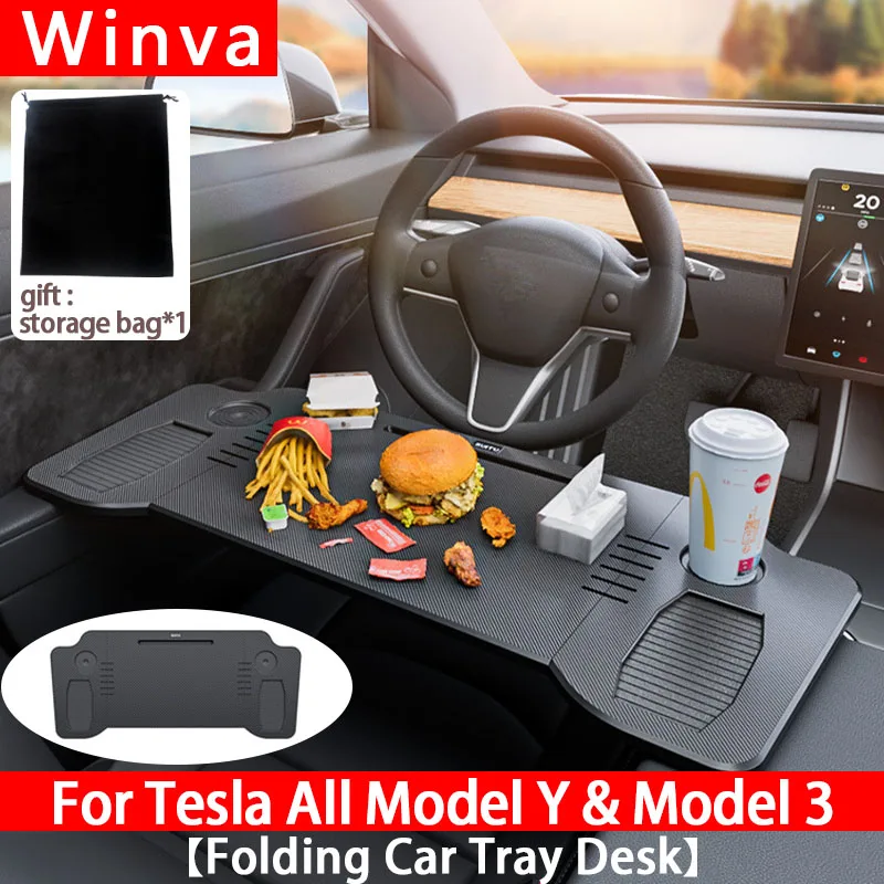 

for Tesla Model 3 & Model Y 2017-2025 1PC Double Folding Car Food Tray DeskPortable Multipurpose Car Tray Table Accessories