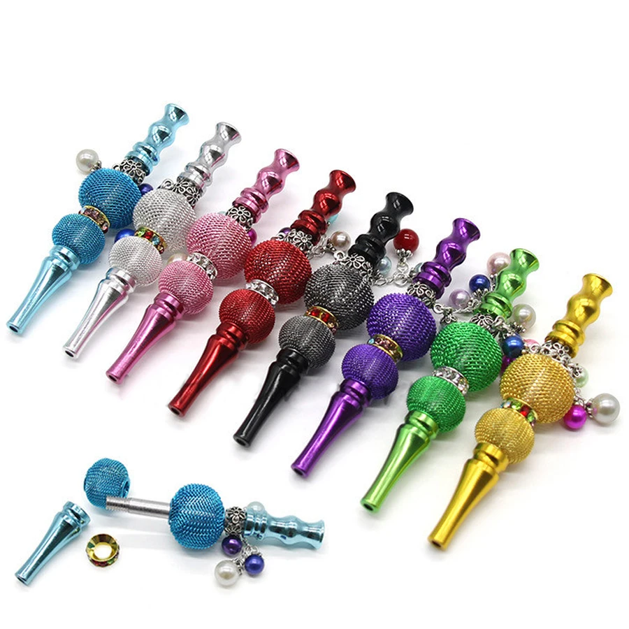 Color Mesh Ball Bling Shisha Hookah Tips Alloy Mouthpiece Blunt Holder for Women Smoking Pipe Filter