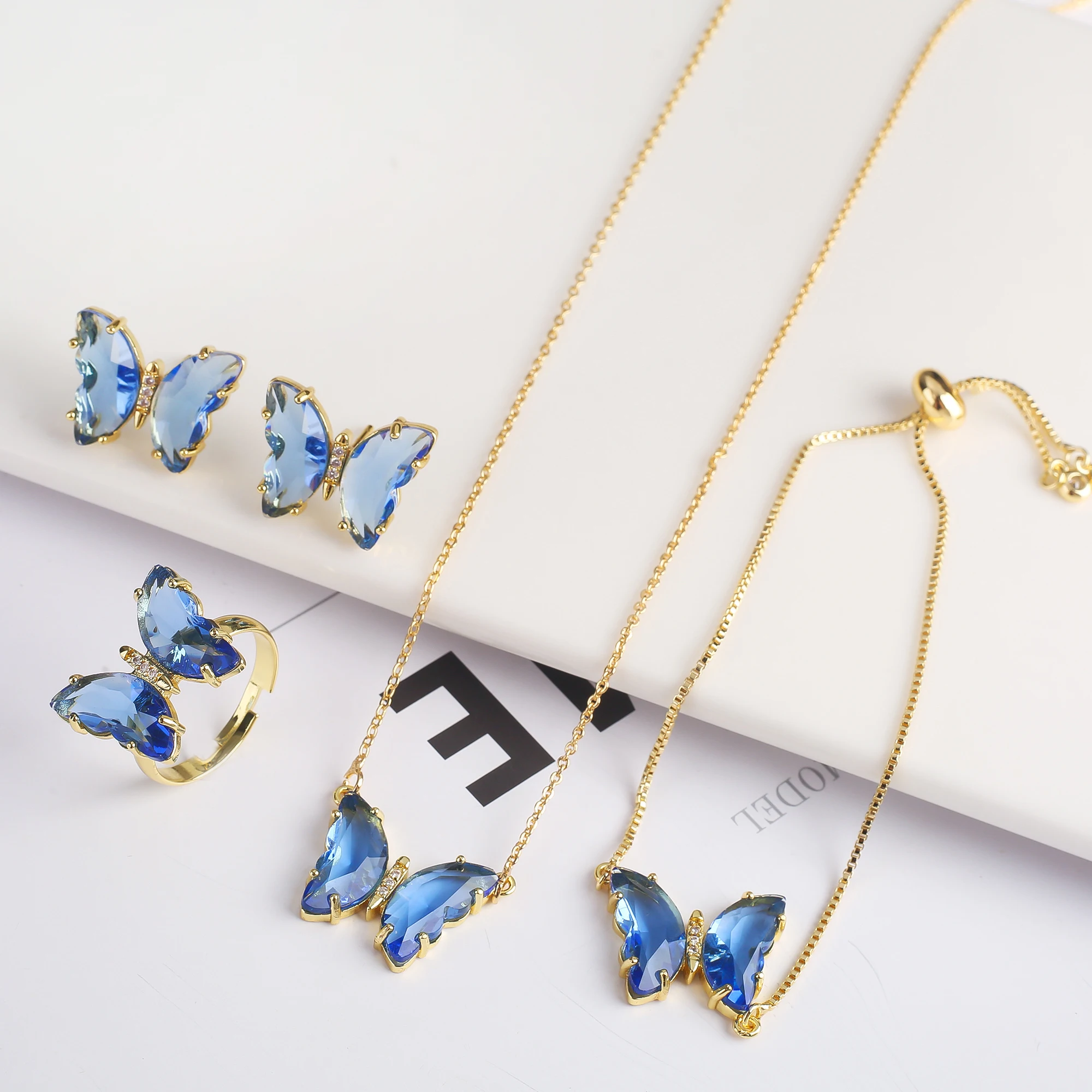 4pc Crystal Zircon Insect Animal Butterfly Jewelry Set Women's Party Gold Plated Gift Luxury High Quality Christmas Gift