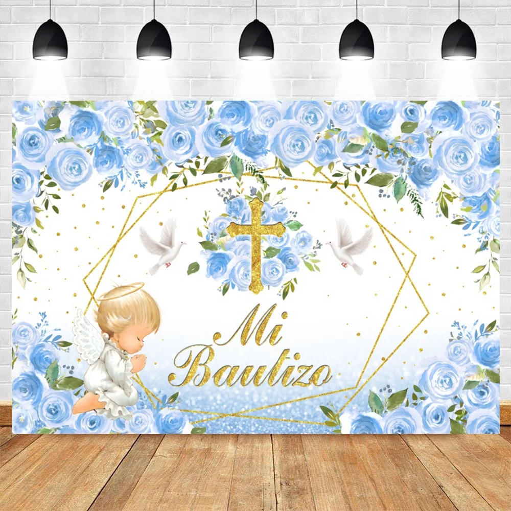 Mi Bautizo Photography Backdrop Gold Cross Grail God Bless My Baptism Christening Baby Shower Photocall Background Photo Props