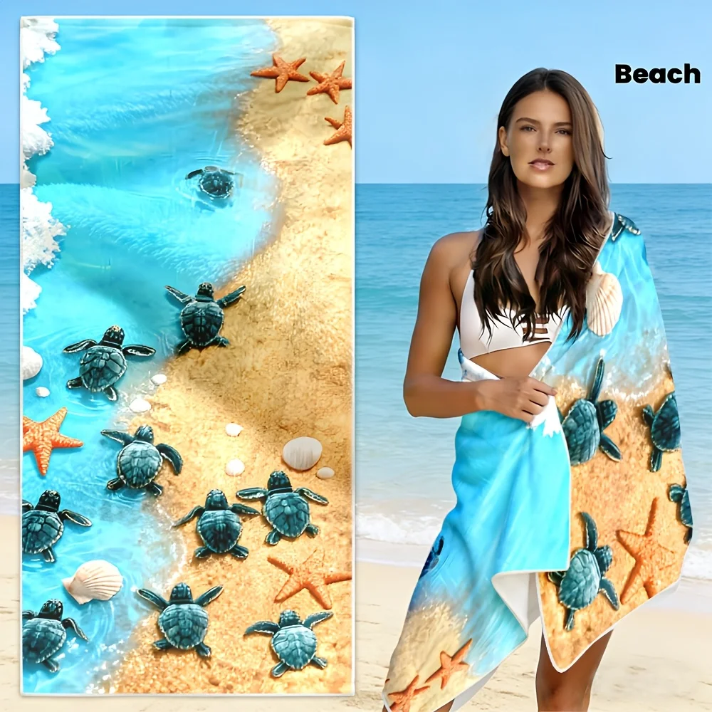 3D Seaside Sand Turtle Starfish Conch Super Absorbent Large Beach Towel Nautical Seaside Vacation Bath Blanket