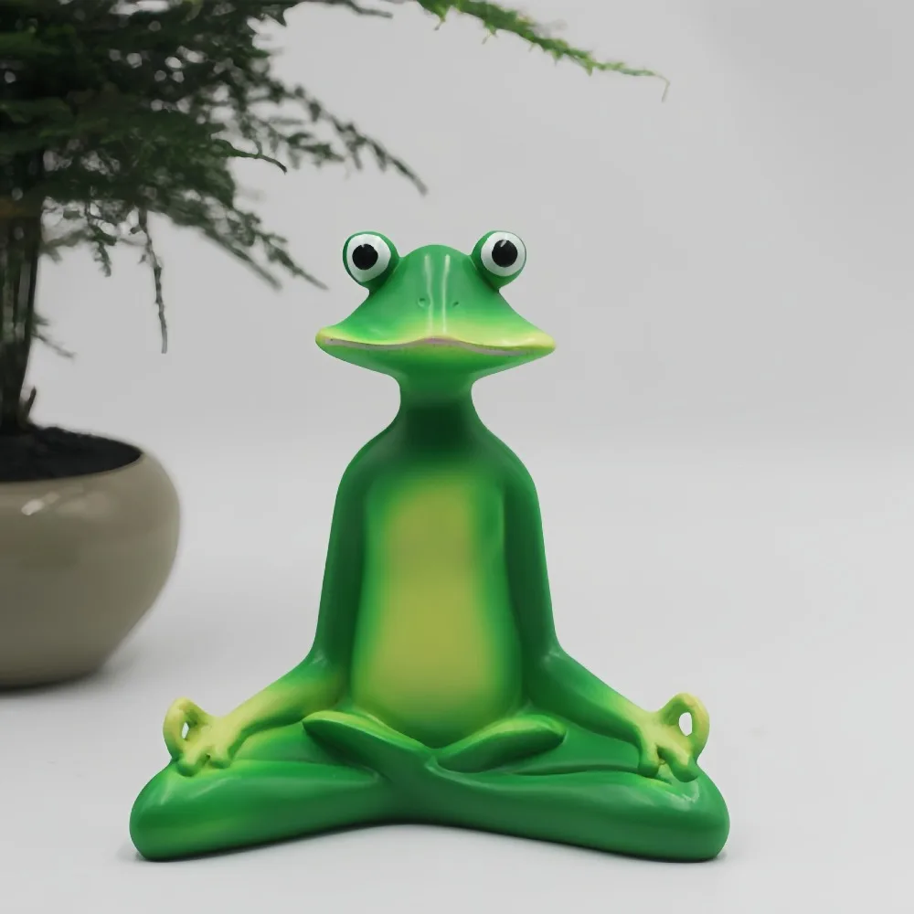 

Green Zen Meditation Frog Statue Cute Handicraft Meditating Frog Ornament Resin Crafts Garden Animal Figurine