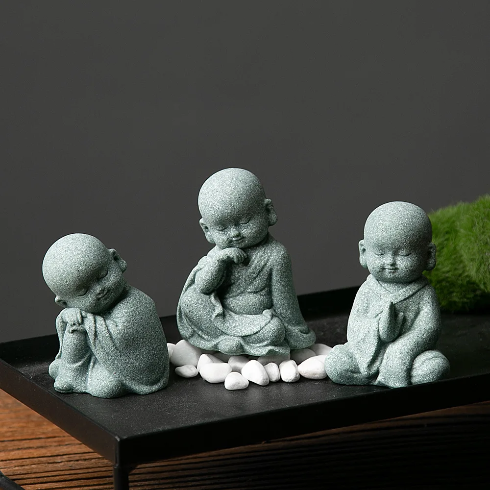

Garden Little Buddhist Monks Figurine Buddhist Ornament Fish Tank Decoration Resin Stone Zen Effect Figurines Sandstone Artwork
