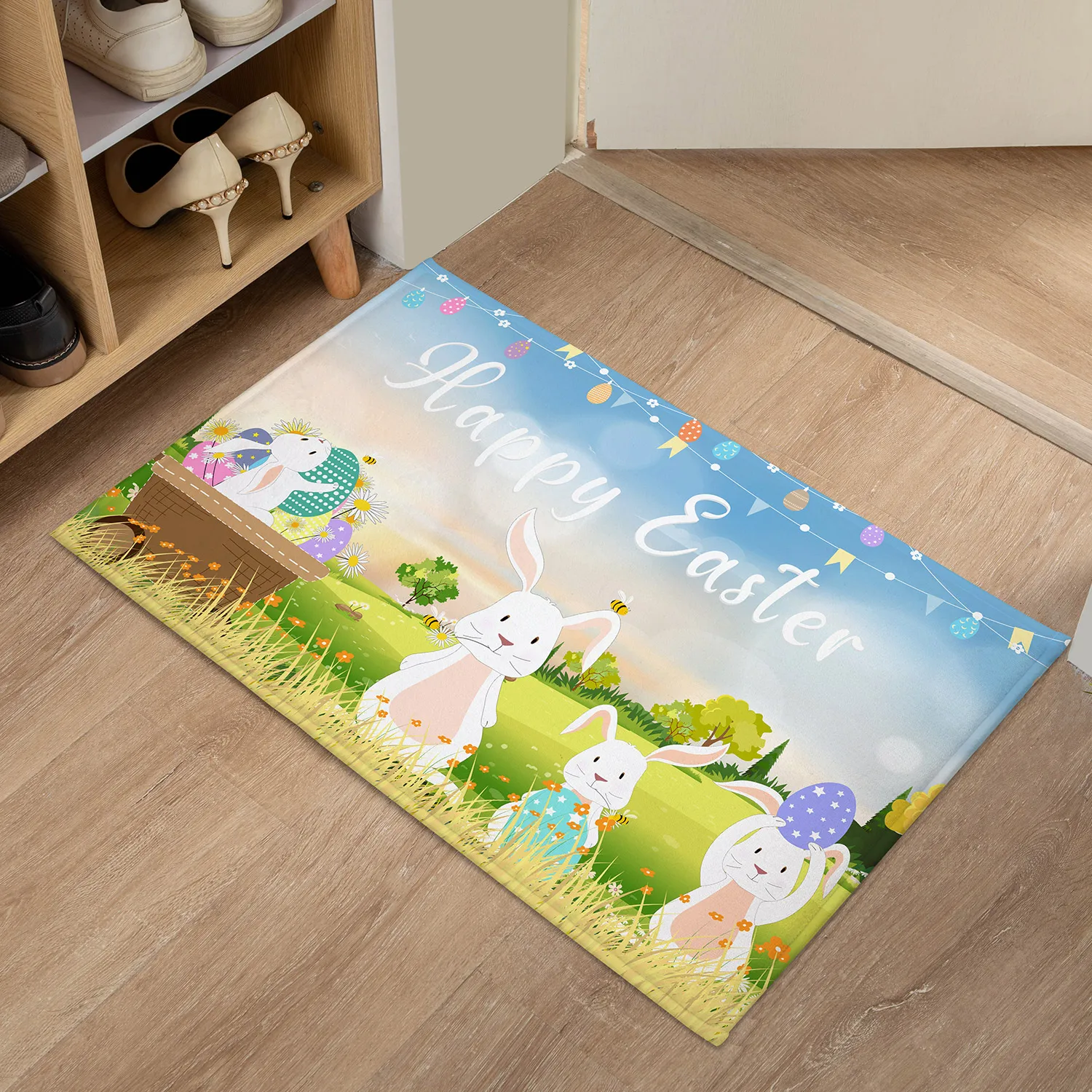 Easter kitchen household oil-proof and dirt-resistant carpet, simple rabbit-patterned non-slip absorbent floor mat, living room