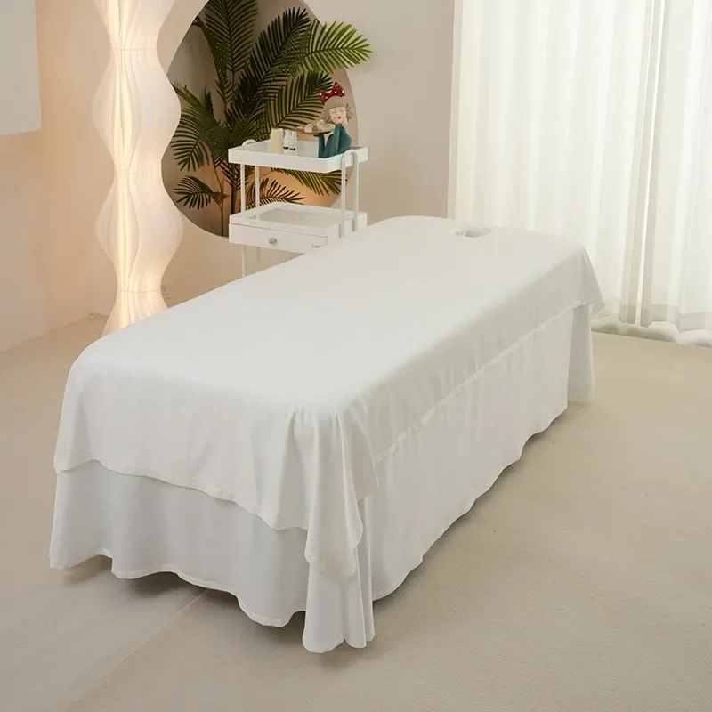 1pcs Spa Massage Mattress Cover One-Piece with Holes Design Polyester Bedding All Season Solid Color Beauty Salon Bed Sheets