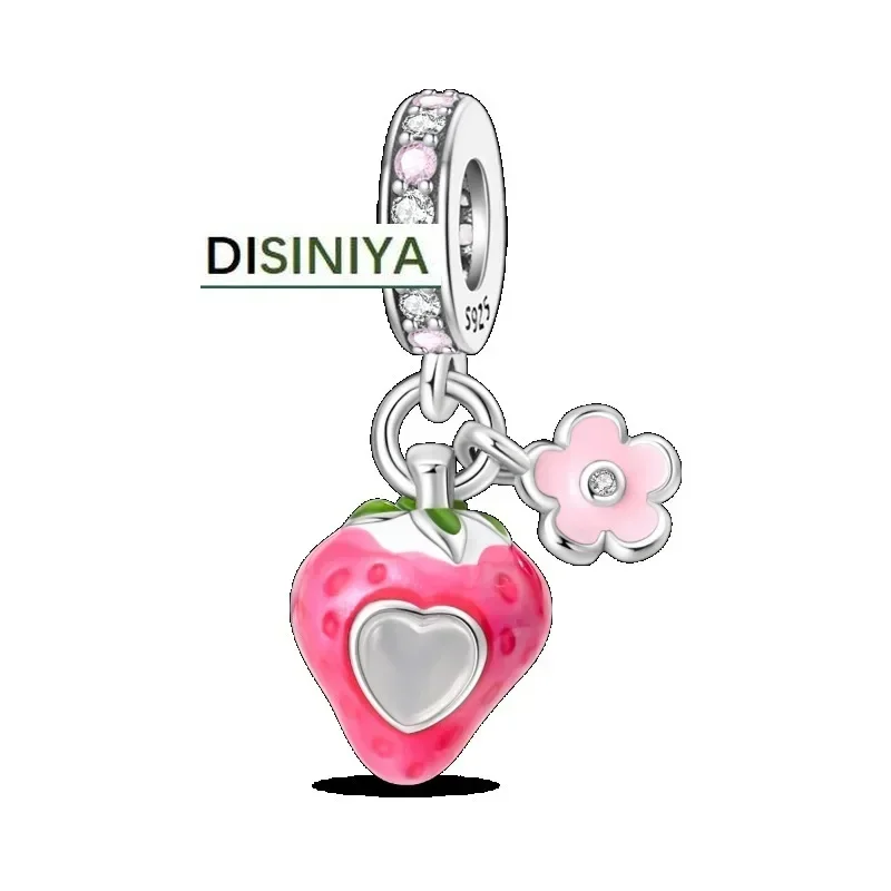 

925 Silver Pendant Beads Romantic and Sweet Strawberry Pendant Suitable for Pandora Bracelets, Necklaces, DIY Jewelry Gifts