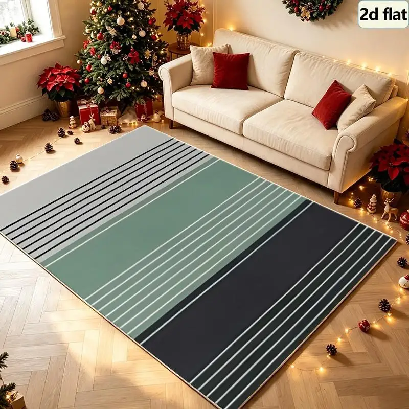 1 Piece of Horizontal Striped Sage Charcoal Gray Low-Pile Carpet, Soft and Comfortable, Suitable for All Seasons, Lightweight and Easy to Care For, Home Decor, Living Room, Bedroom, Entryway, Room Decoration, Autumn, Winter