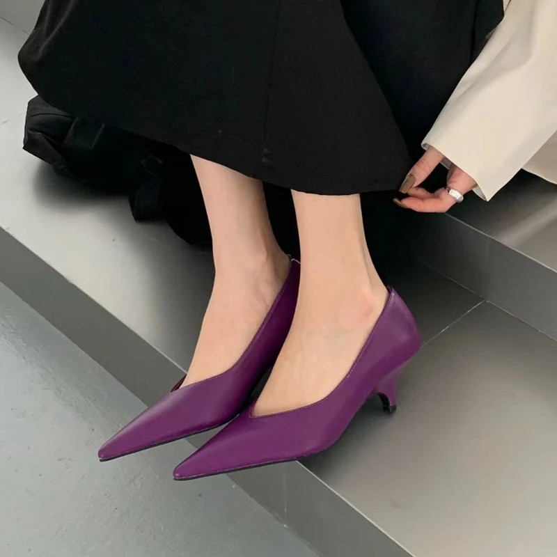 SUOJIALUN 2025 Spring New Brand Women Pumps Shoes Fashion Pointed Toe Shallow Slip On Single Shoes Thin Low Heel Boat Shoes