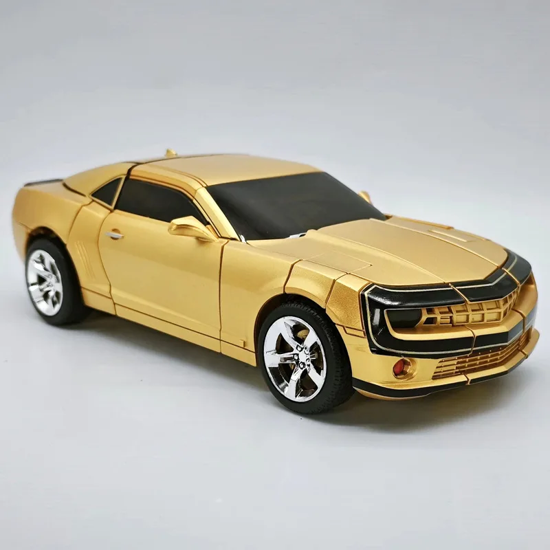 28cm transformação robô brinquedos ouro bumblebee figura de ação liga parcial camaro carro presente natal do menino