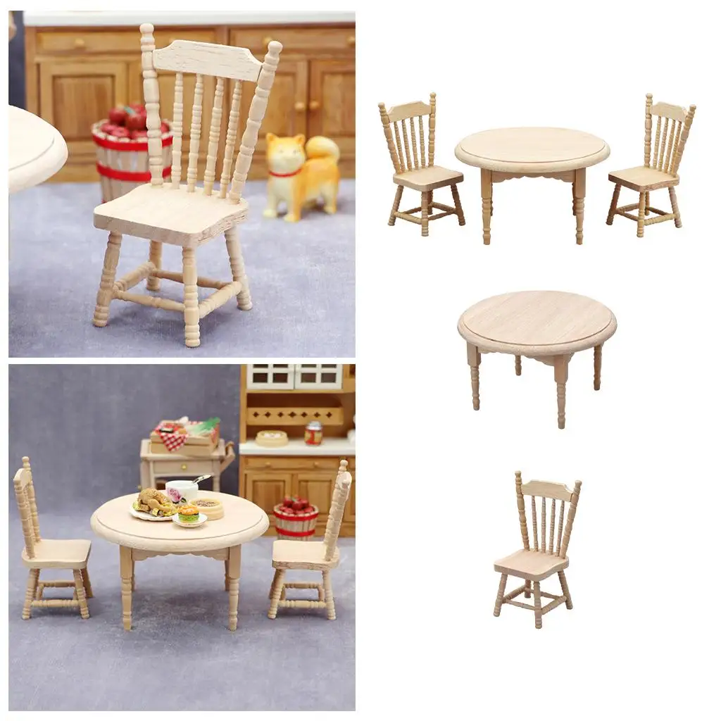 Miniatuur eettafel stoel babypop schaal 1:12 keuken fantasiespel meubilair landschap accessoires