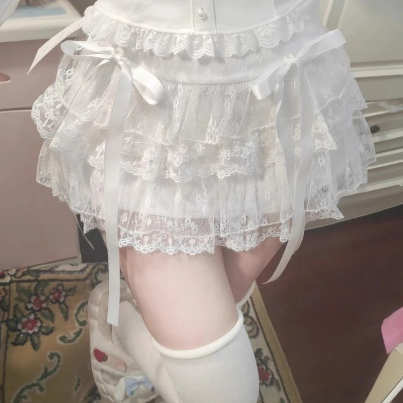 

White Lace Cake Skirt Summer 2024 New Ballet High Waist Mesh Puffy Skirt Skirt