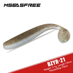 MSEASFREE-Silicone Bionic Bait, UV Sinking T Tail Wobblers, Bass Trout Fishing Lure, Freshwater, Soft Bait, 73mm, 3.1g, 10Pcs