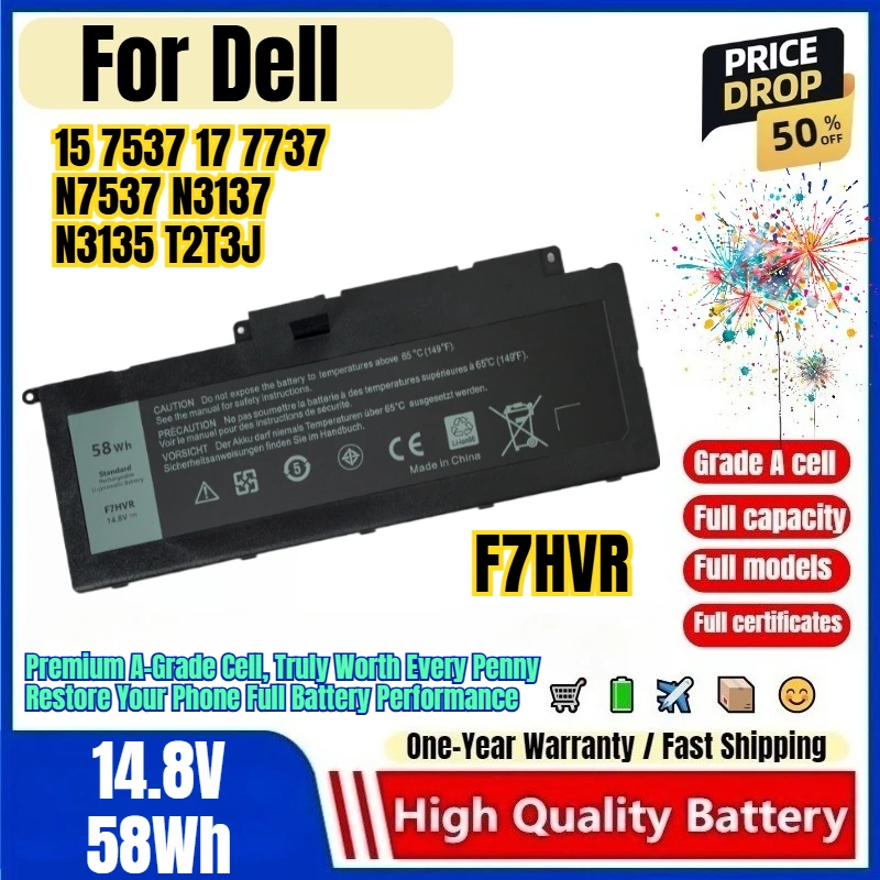 F7HVR for Dell 15 7537 17 7737 N7537 N3137 N3135 T2T3J Laptop Battery 0 Cycle High Capacity Battery Replacement Bateria Grade A