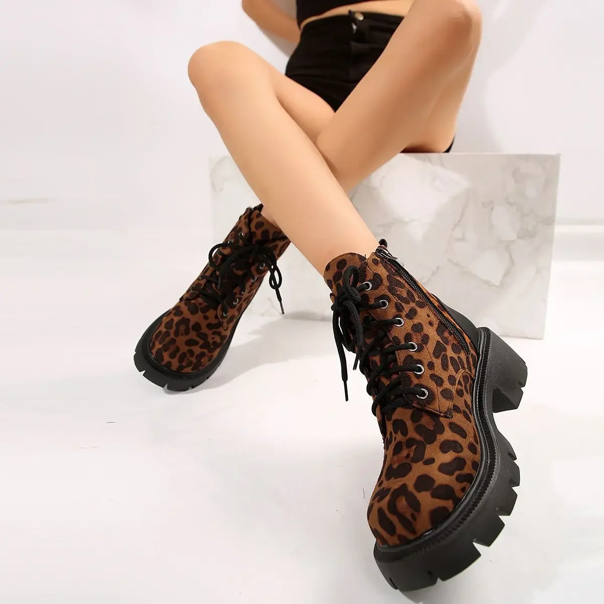 European American Foreign Trade Large Size Thick Heel Round Head Short Boots Women's Suede Autumn/Winter Women's Boots
