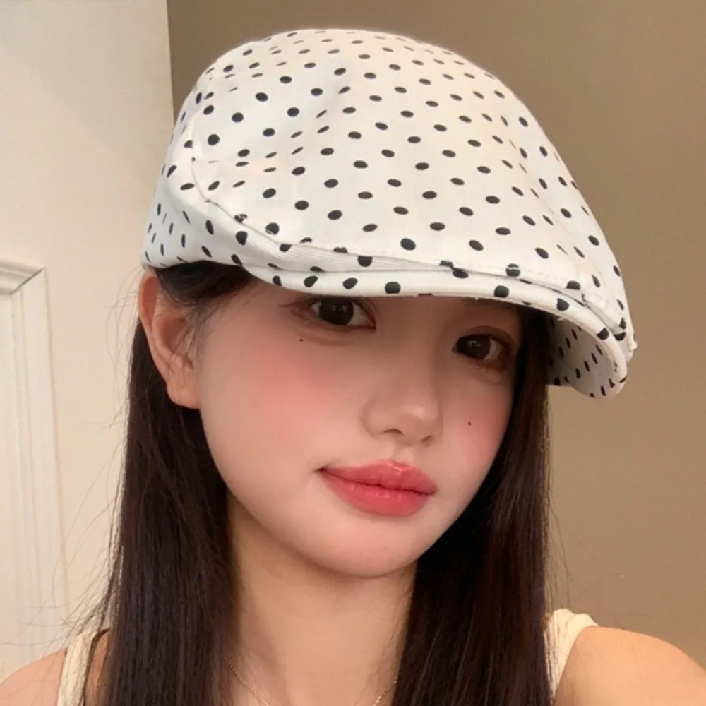 Ins New Polyester Polka Dot Berets Lightweight Cotton Vintage Forward Hats Sweet Adjustable Peaked Cap Daily Wear