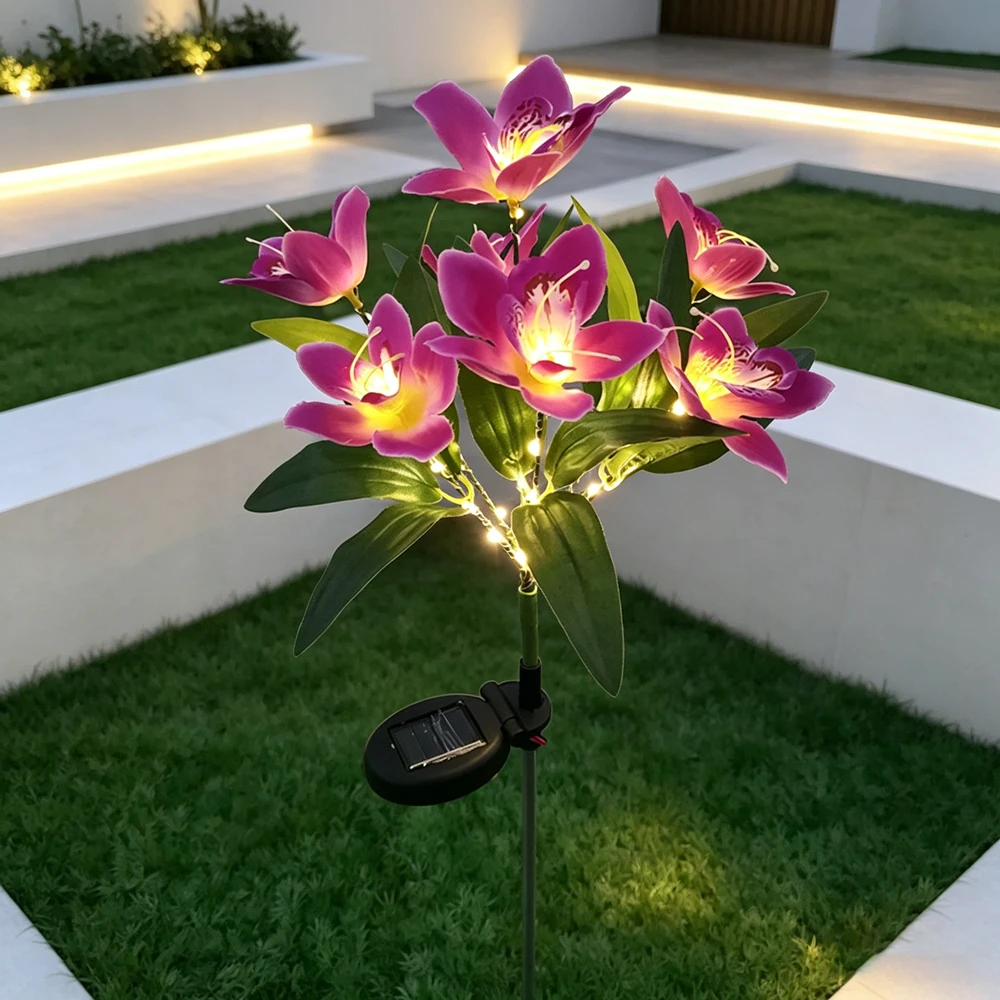 Wedding Decoration Solar Orchid Light LED Flowers Garden Home Decorative Light Landscape Orchid Rose Lamp Yard Lawn Path