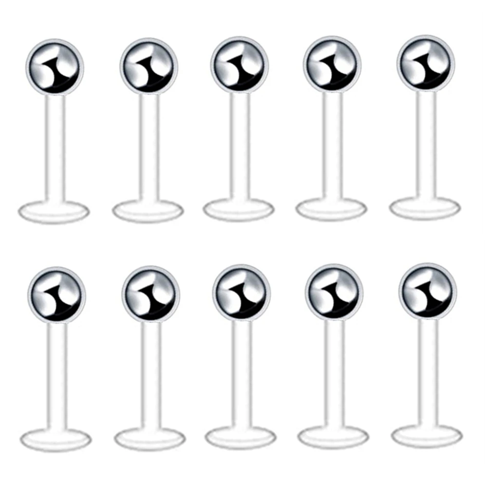 10/20/30X سيليكون شفاف 6 مللي متر-12 مللي متر بار Labret مونرو الشفاه مسمار الصلب 3 مللي متر الكرة مخروط الأذن الأنف الدائري ثقب 16 جرام