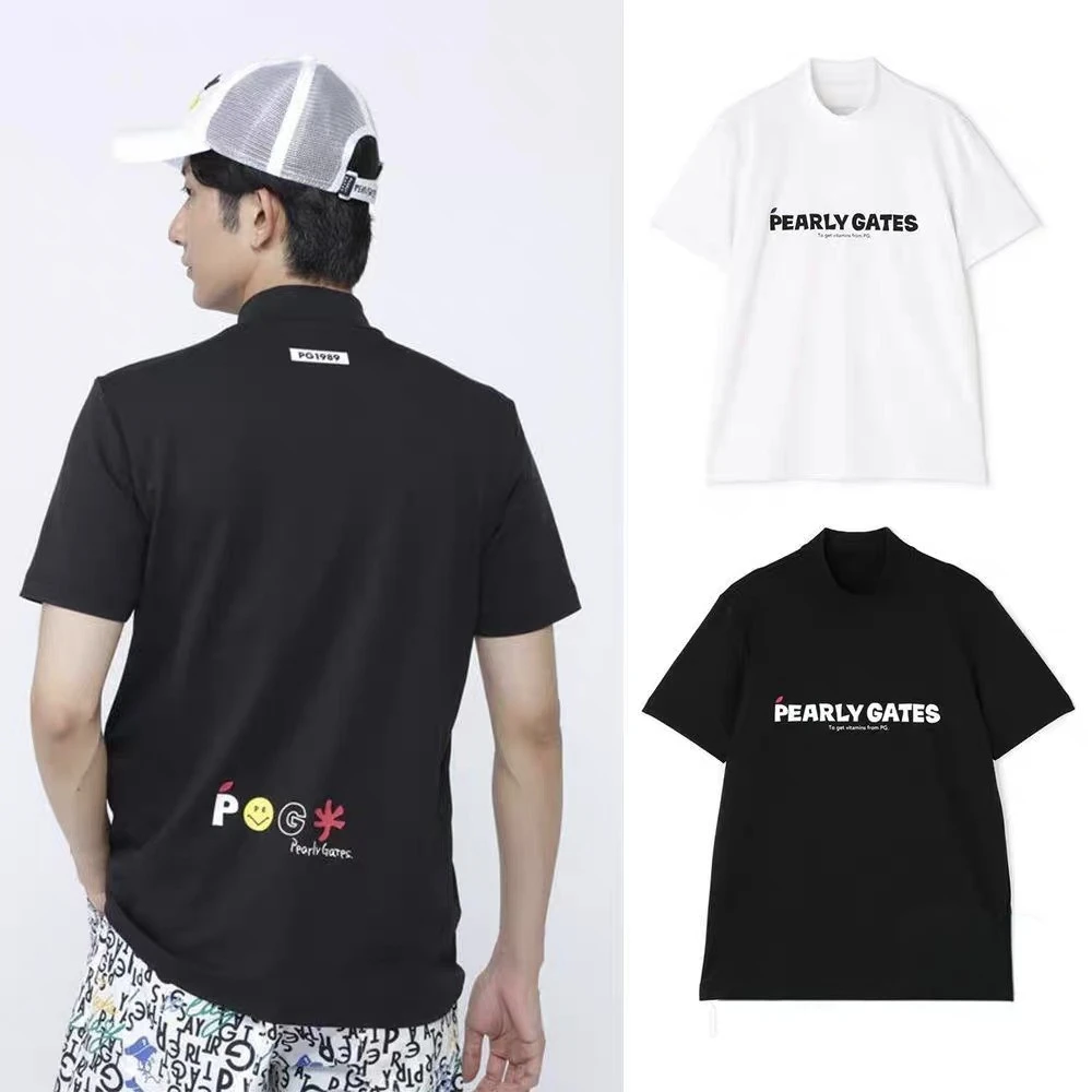 PEARLYGATES 26SS Spring/Summer New Printed High Collar Short Sleeve T-shirt for Men and Women Golf Quick Drying Top