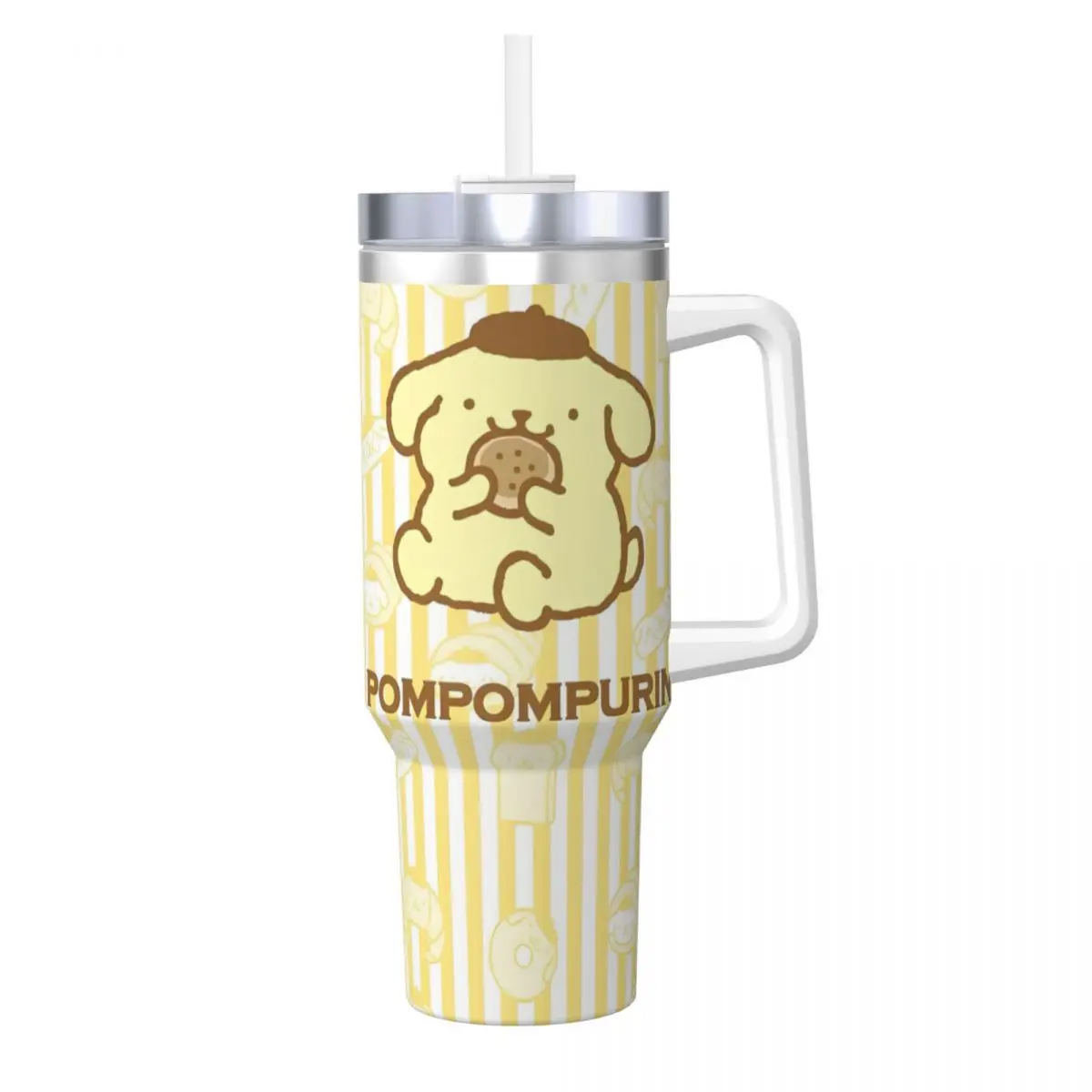 MINISO Pom Pom Purin Stainless Steel Tumbler Driving Thermal Cups With Straws and Lid Large Mugs Cup Cold Drink Water Bottle