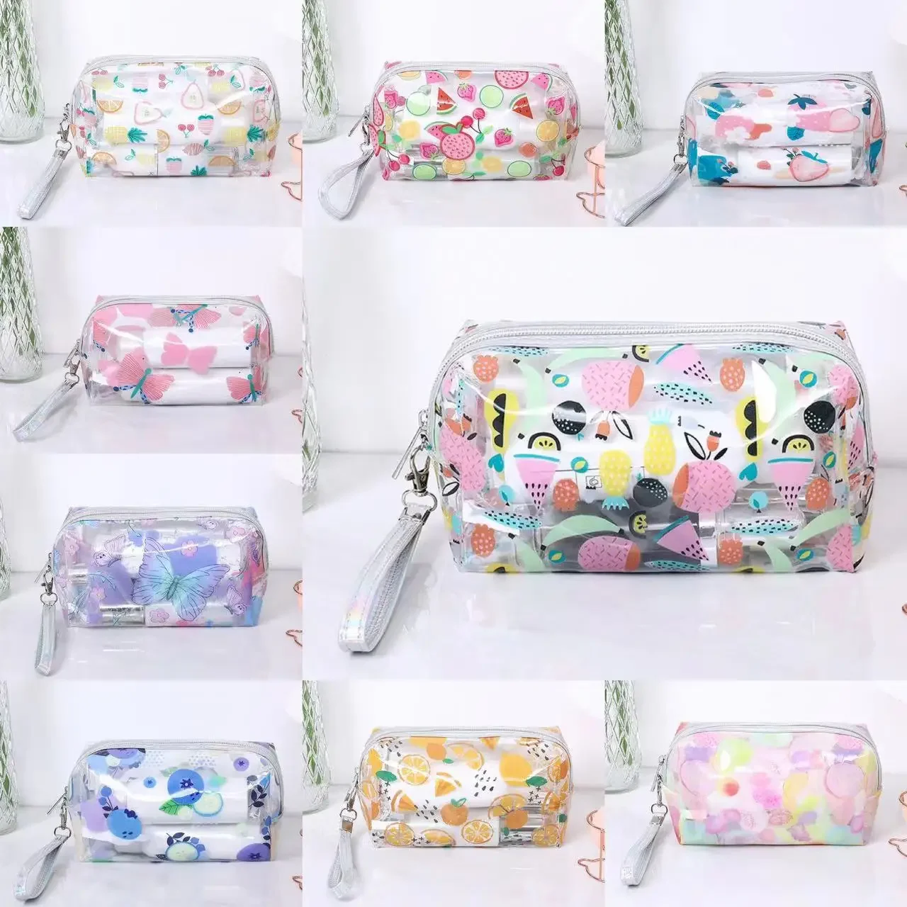 Women\'s Cosmetic Bag Fruit Style Fashion Cute Transparent Toilet Bag Pvc Makeup Bag Travel Convenient Bathing Storage Bags