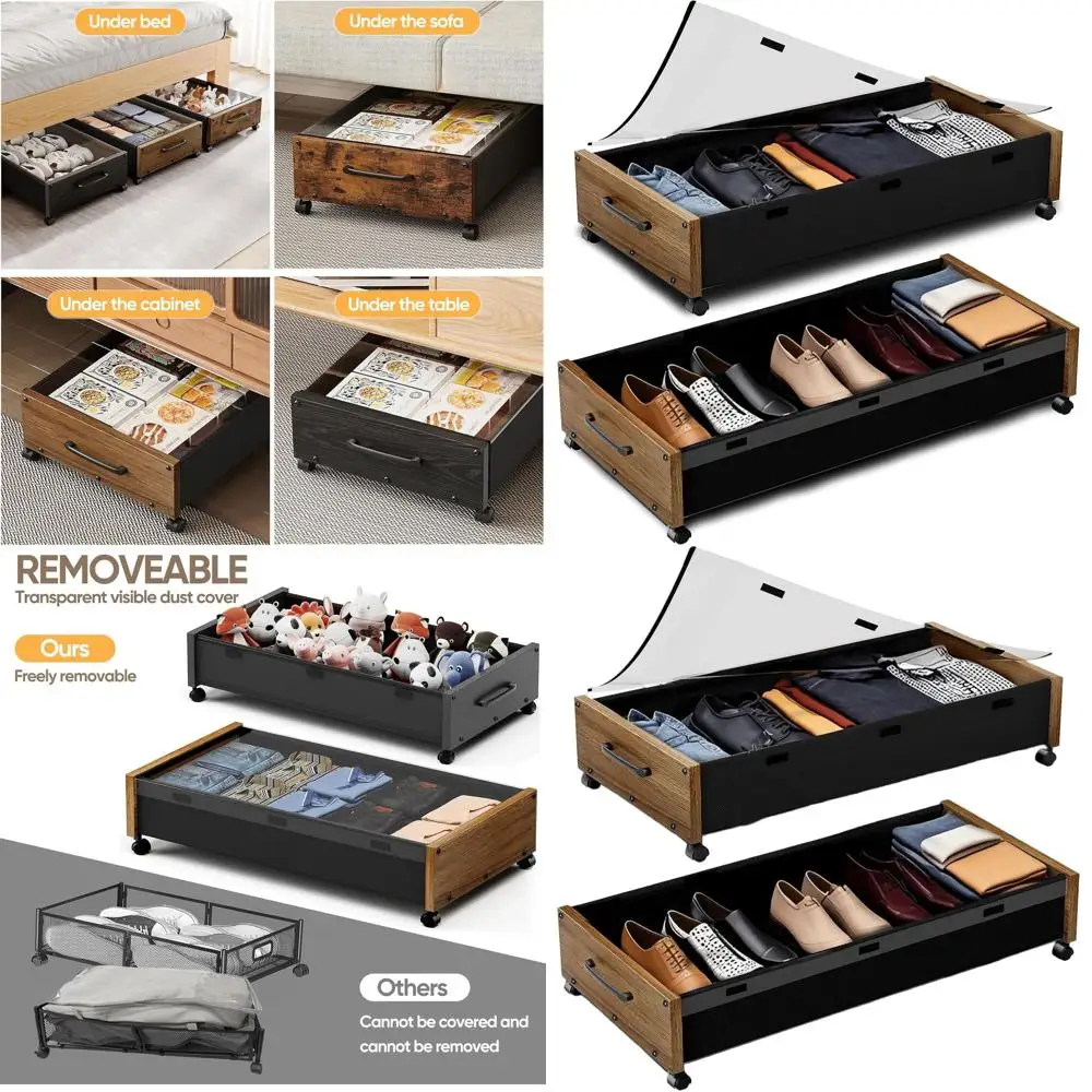 

Очень большие деревянные коробки для хранения под кроватью с колесами и прозрачными крышками, 36 л, для обуви и одежды