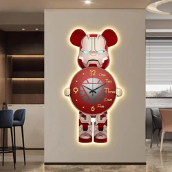 Violent Bear Porch Wall Clock Decorative Painting Dining Room Home Modern Clock Painting Living Room Bedroom Mural LED Light New