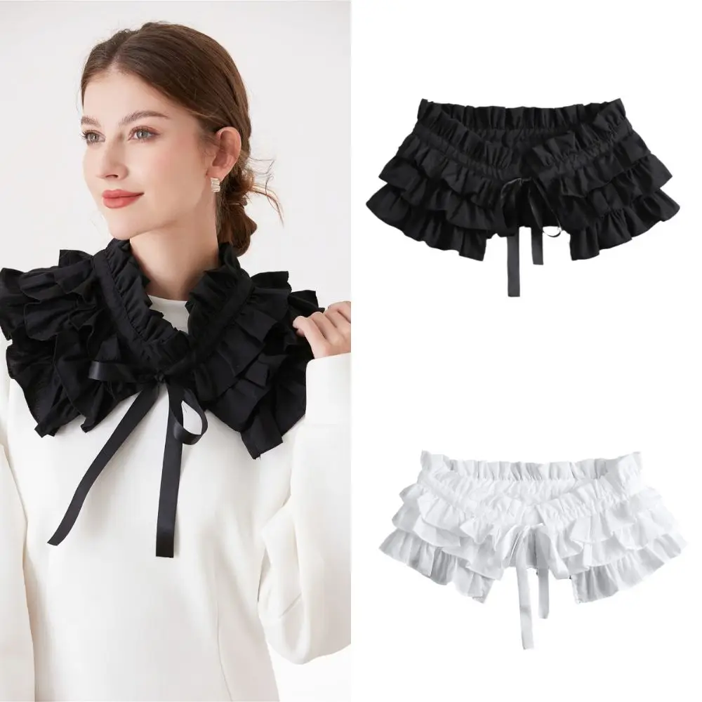 Fashion Solid Color Layered Ruffle Collar Multi-layer Cloth Decoration Frilled Neckpiece False Collar Women