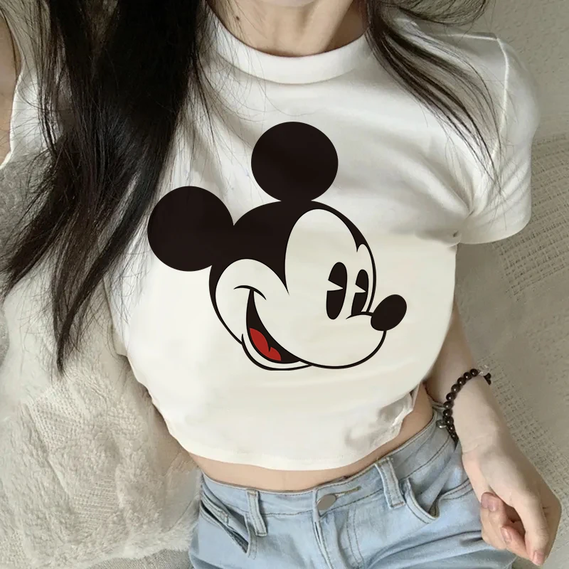 Cute Design Disney Crop Top Mickey Tee Shirt Cropped Minnie Mouse  T-shirt Women T Shirt Female Clothes Kawaii Tshirt