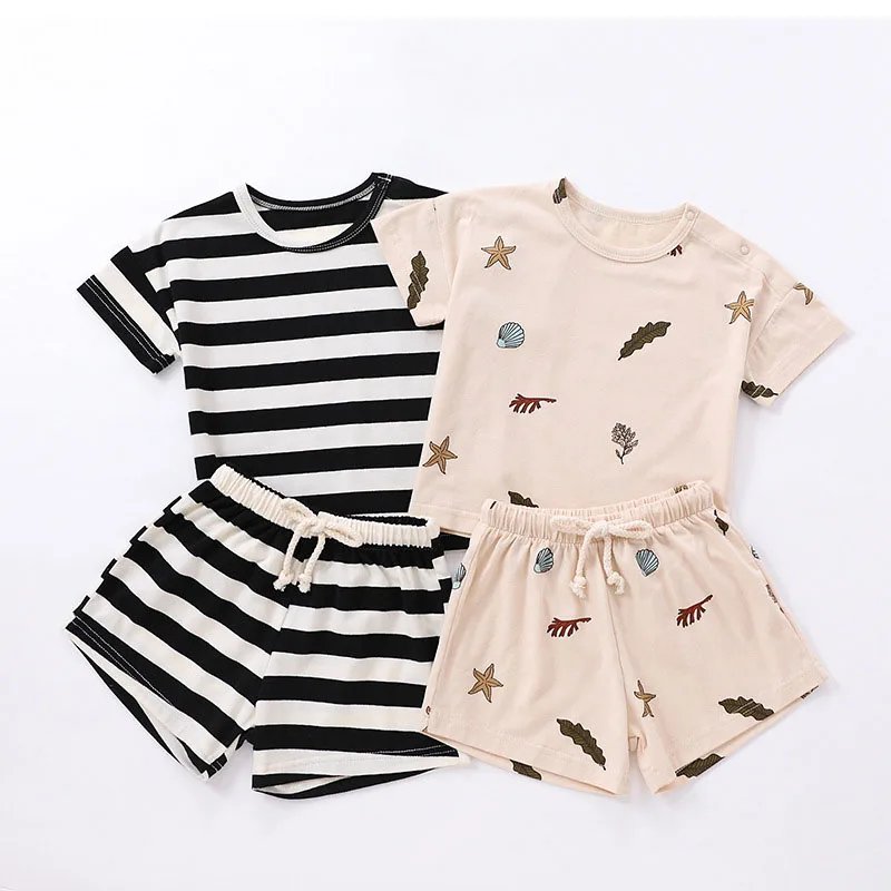 0-3T Newborn Kid Baby Boys Girls Clothes Set Summer Short Sleeve Top Shirt Shorts Set Cute Sweet Cotton Two Piece Set Outfits