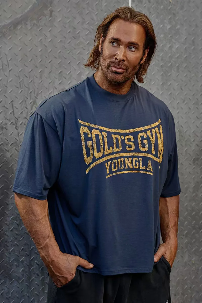 Men's Oversized Vintage Cracked Print T-Shirt Gym Workout Bodybuilding Short Sleeve Fitness Tops Breathable Loose Fit Muscle Tra image 3