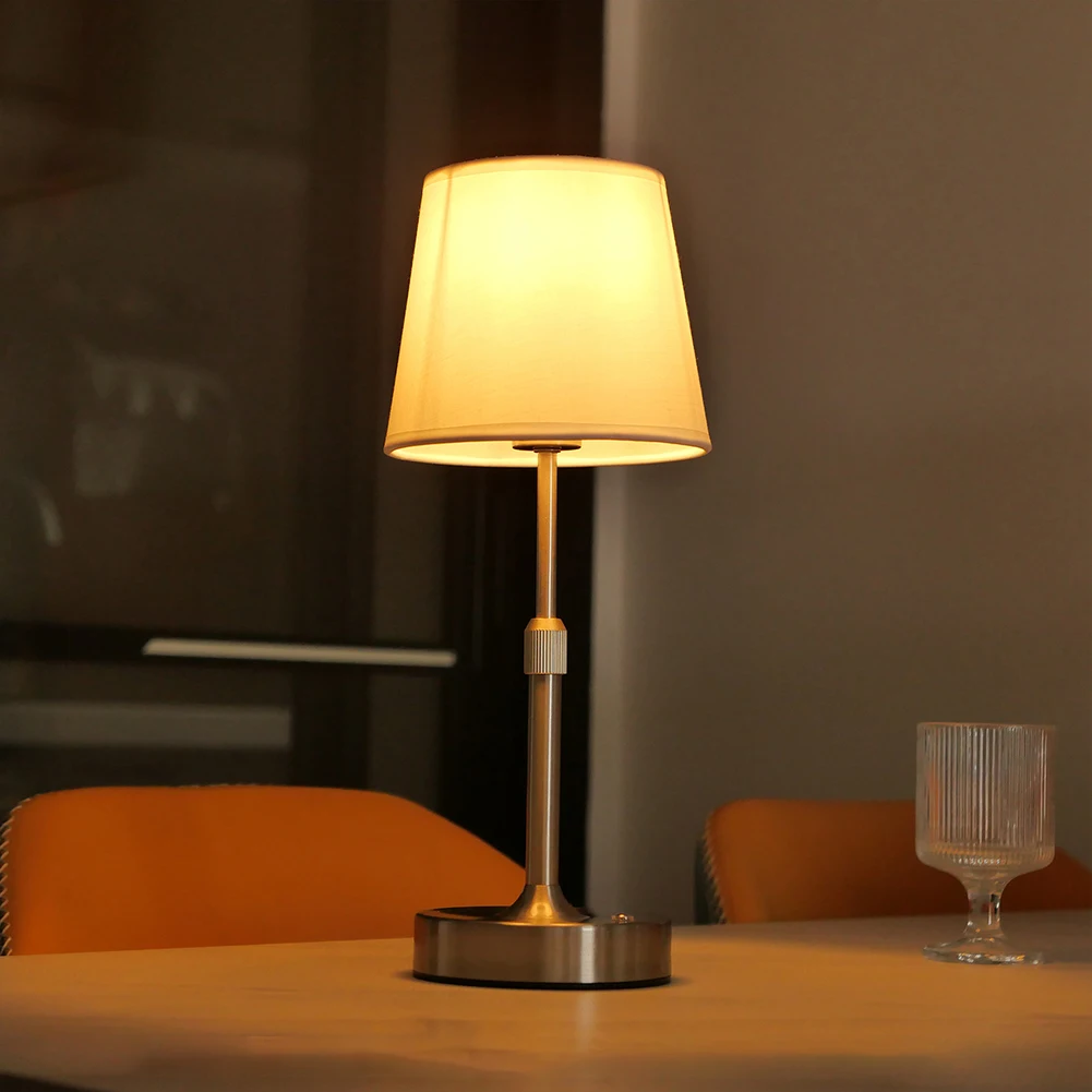 

Cordless LED Metal Table Lamp USB Rechargeable 5200mAh Portable Fabric Shade Desk Lamp Touch Control for Dining Room Bedroom Bar